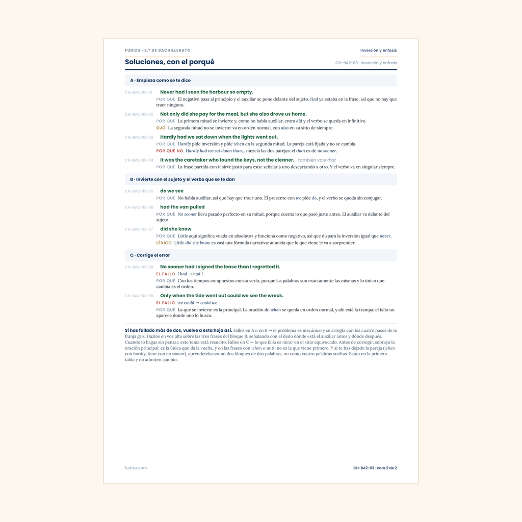 Chuleta de inversión y énfasis: never had i, it was x that de 2º Bachillerato