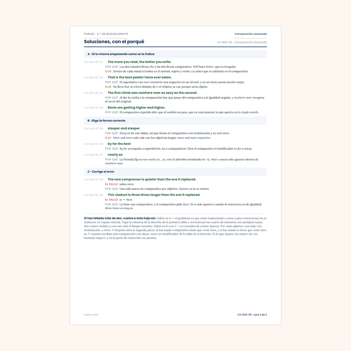 Chuleta de comparación avanzada: the more… the more de 2º Bachillerato