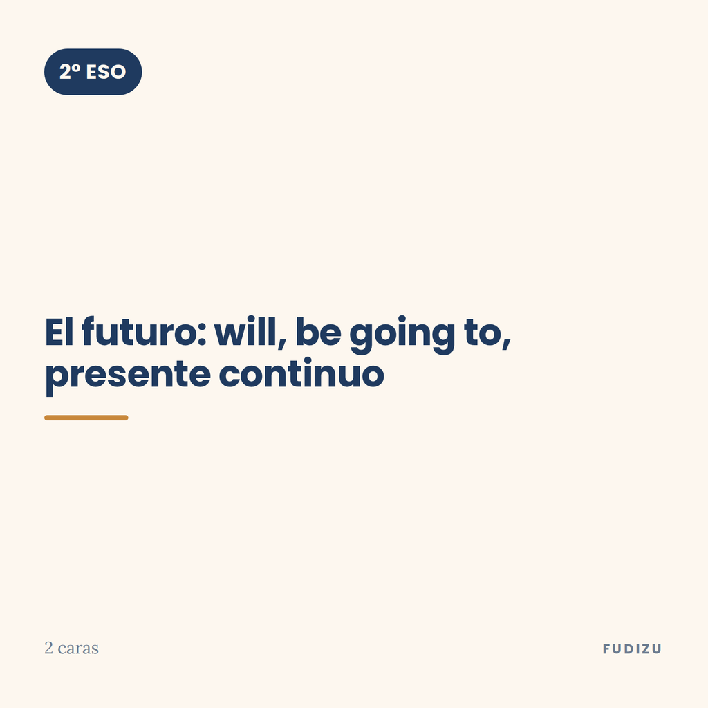 Chuleta de el futuro: will, be going to, presente continuo de 2º ESO